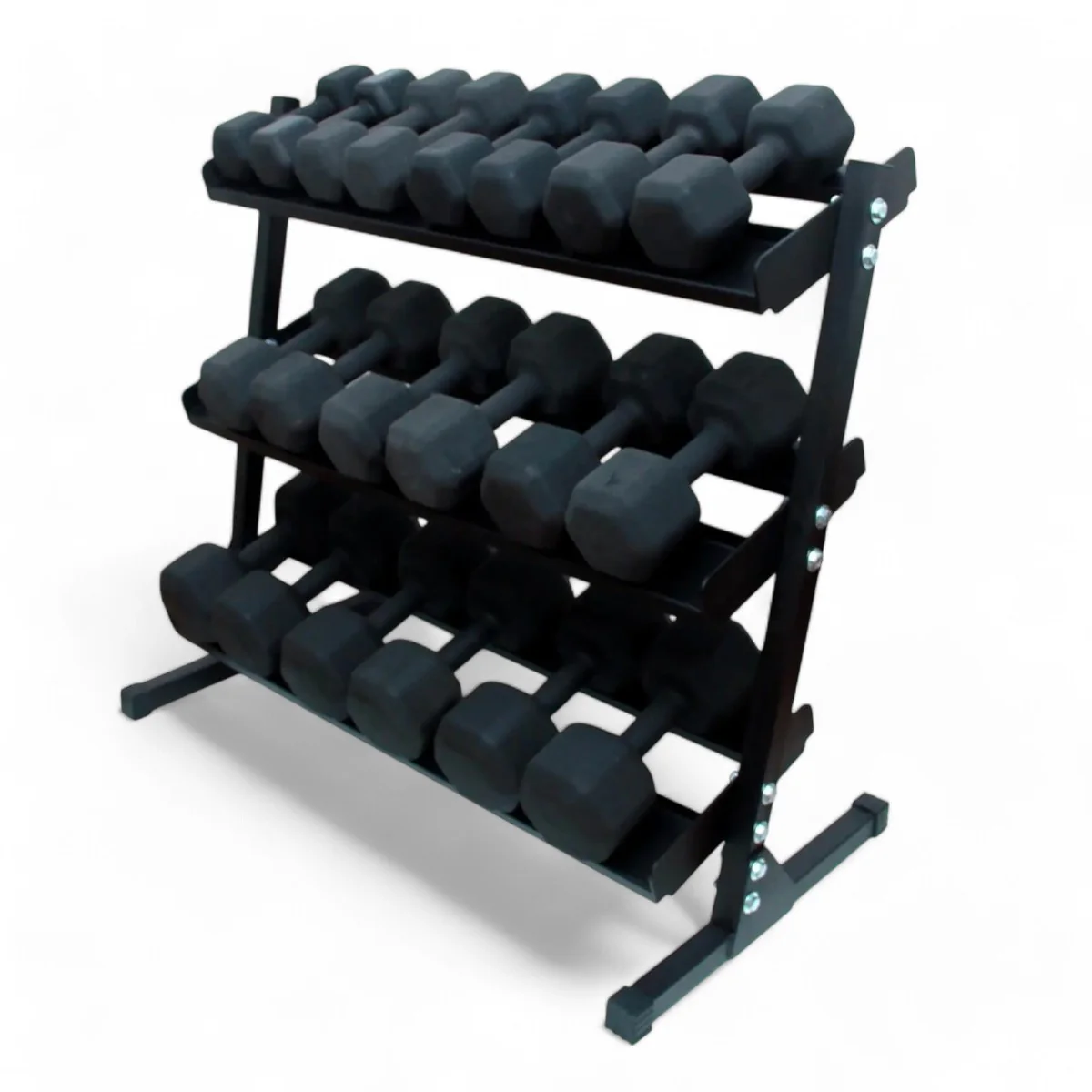 Kit Dumbell Sextavado Texturizado — detalhe no expositor